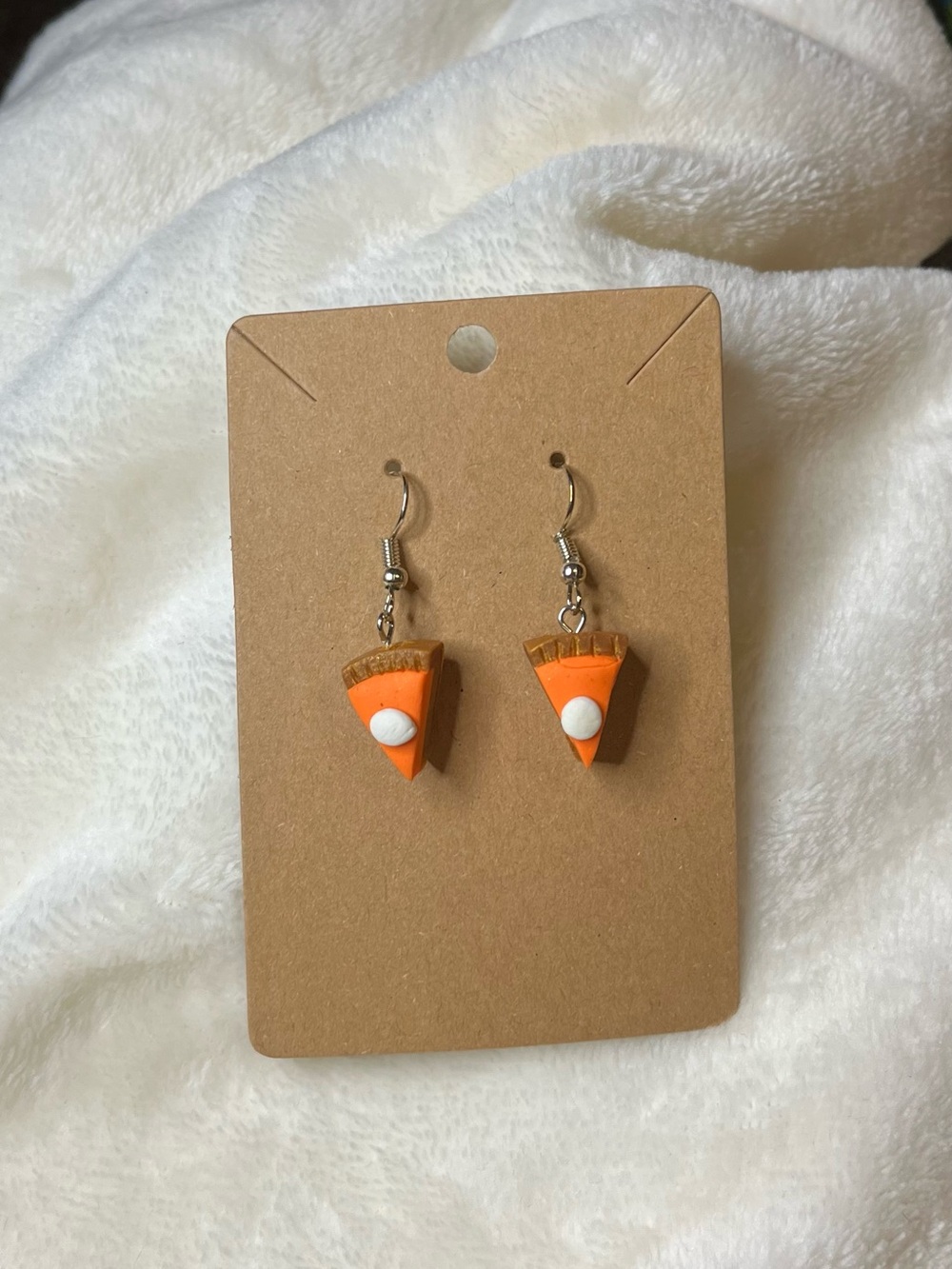 Orange Pumpkin Pie Slice Dangle Earrings Handmade Great for Fall / Halloween